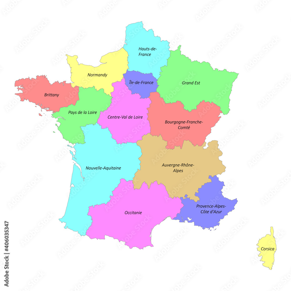 High quality colorful labeled map of France with borders