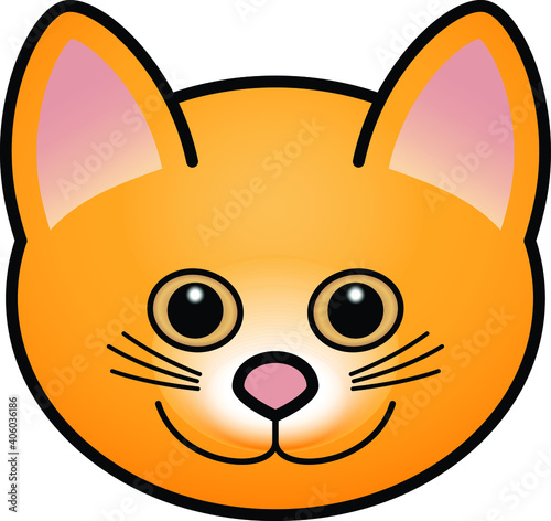 Head of a domesticated pet cat with a pink nose and yellow eyes. Ginger coat.