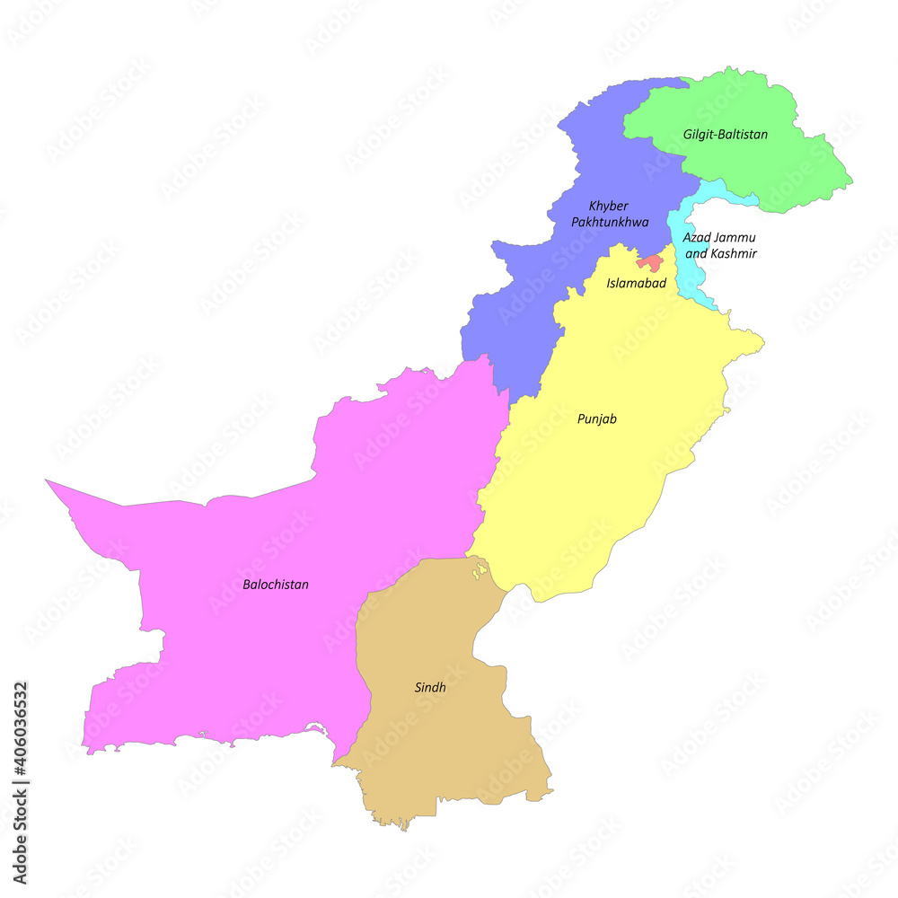 High quality labeled map of Pakistan with borders of the provinces