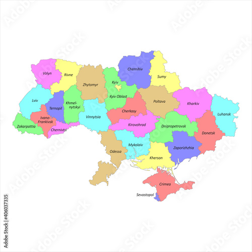High quality colorful labeled map of Ukraine with borders