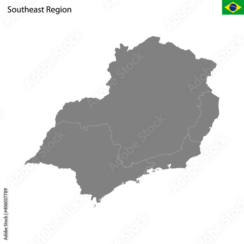 High Quality map Southeast region of Brazil  with borders