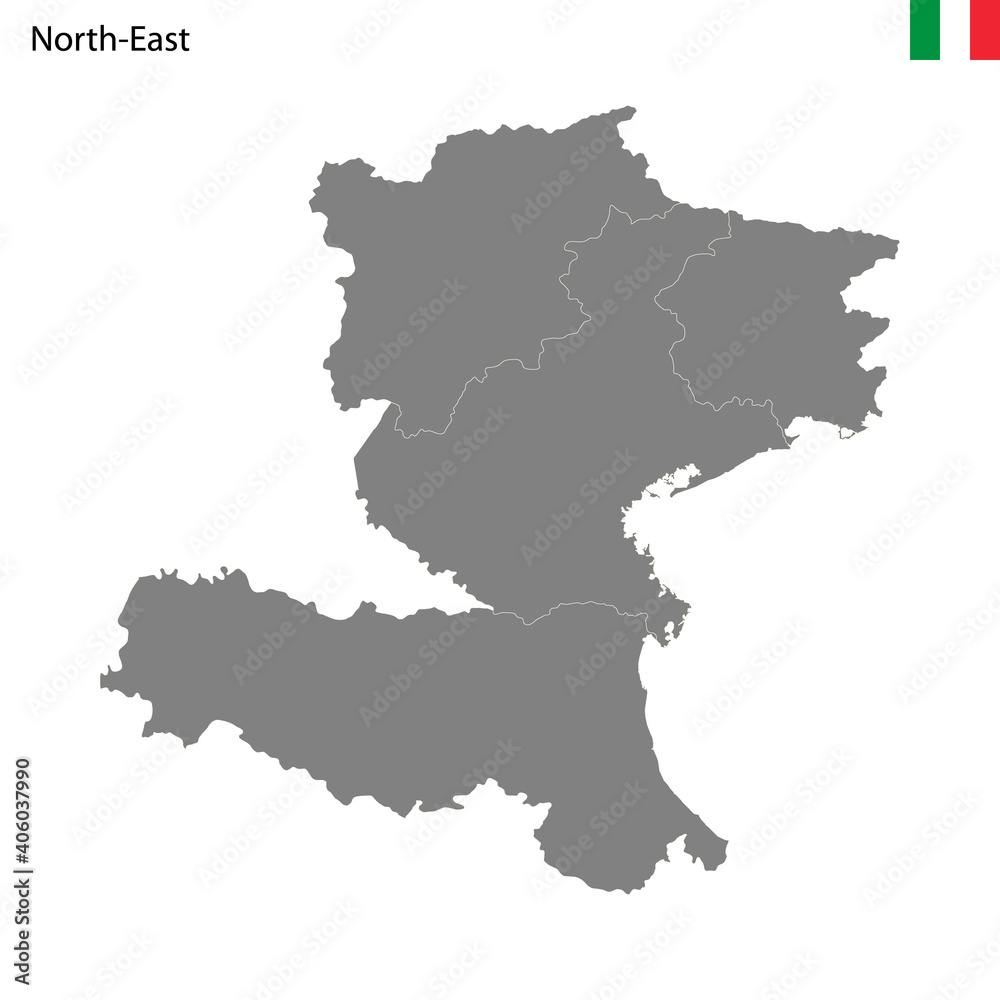 High Quality map Northeast region of Italy, with borders
