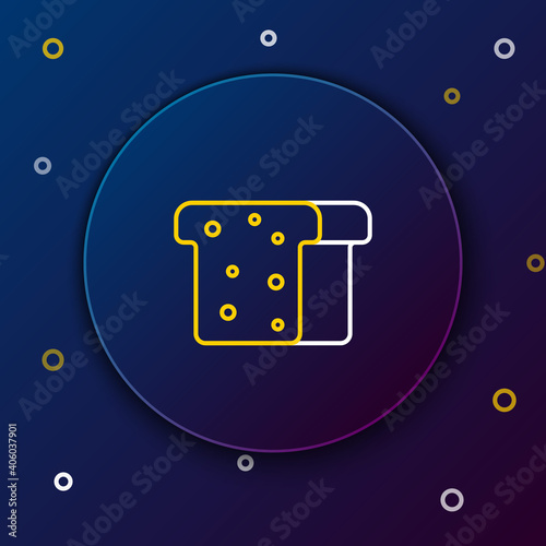 Line Bread toast for sandwich piece of roasted crouton icon isolated on blue background. Lunch, dinner, breakfast snack. Colorful outline concept. Vector.