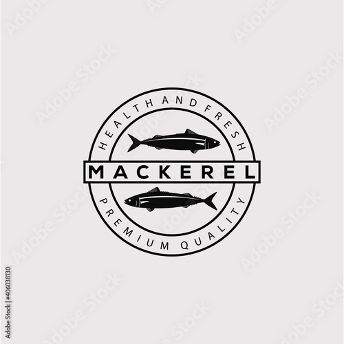 silhouette mackerel fish logo vector illustration design. seafood label symbol