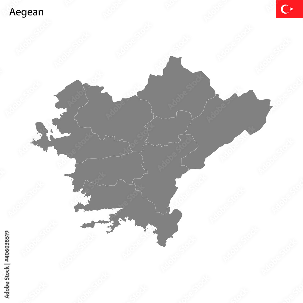 High Quality map Aegean region of Turkey, with borders