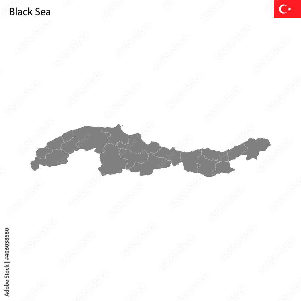 High Quality map Black Sea region of Turkey, with borders