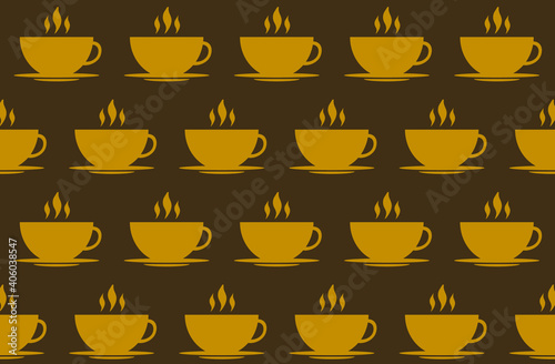 vector pattern with coffee cups. hot coffee with steam in a cup