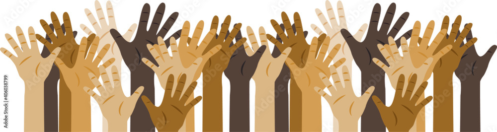 vector set of hands with fingers of different skin colors. hands of ...