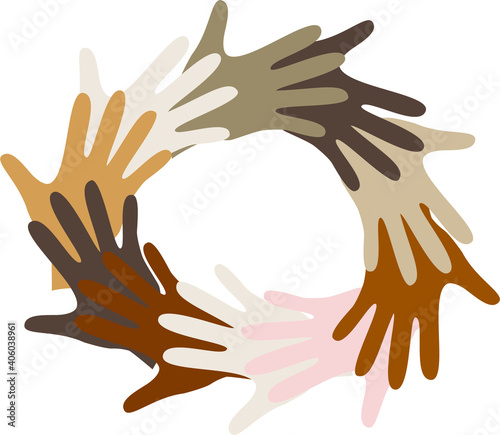 vector set of hands with fingers of different skin colors. hands of people of different races.