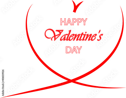 vector valentine card with drawn heart and lettering. lettering happy valentines day inside heart with red outline