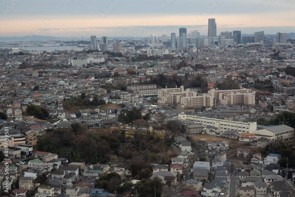 横浜市 俯瞰 遠景　（新横浜～みなとみらい）
long shot of Yokohama city