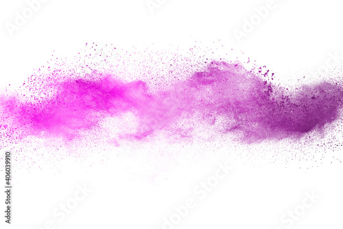 Freeze motion of color powder exploding on white  background.