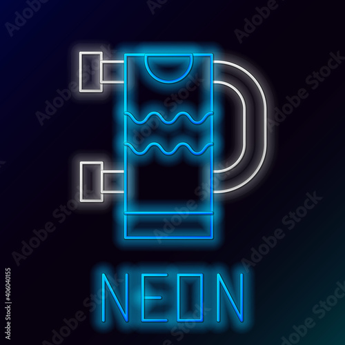 Glowing neon line Heated towel rail icon isolated on black background. Colorful outline concept. Vector.