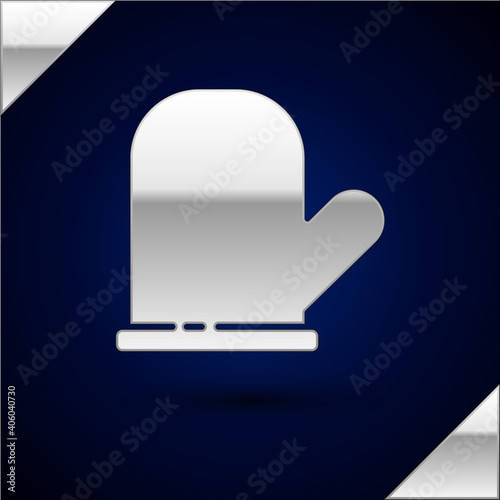 Silver Oven glove icon isolated on dark blue background. Kitchen potholder sign. Cooking glove. Vector.