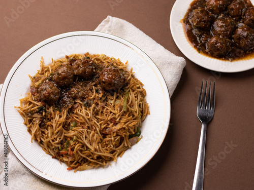 Chow mein and manchurian  stock photo. photo