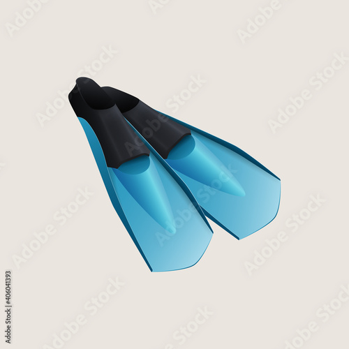 Blue diving fins isolated on a white background.