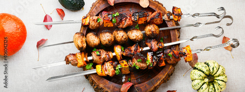 Kebabs with meat and pumpkin photo