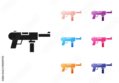 Black Submachine gun M3, Grease gun icon isolated on white background. Set icons colorful. Vector.