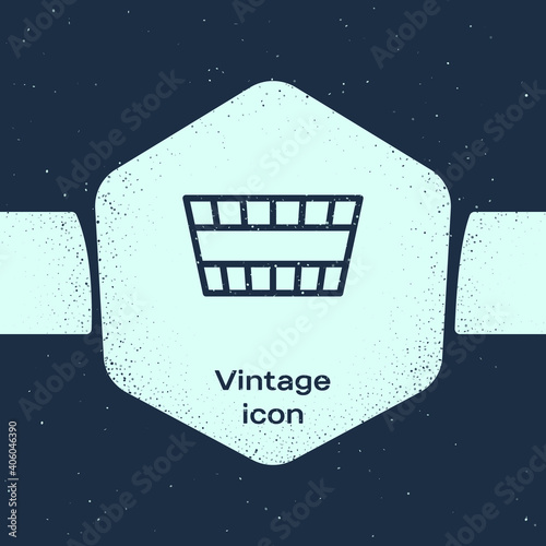 Grunge line Sauna bucket icon isolated on blue background. Monochrome vintage drawing. Vector.