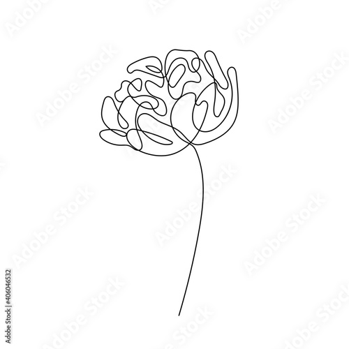 Peony One Line Drawing. Continuous Line Art of Simple Flower Peony. Abstract Contemporary Botanical Design Template for Minimalist Covers, t-Shirt Print, Postcard, Banner etc. Vector EPS 10.