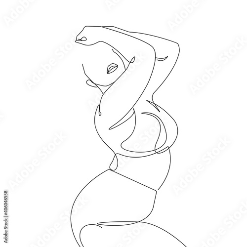 Trendy Line Art Woman Fat Body. Minimalistic Black Lines Drawing. Female Figure Continuous One Line Abstract Drawing. Modern Scandinavian Design. Naked Body Art. Vector Illustration.