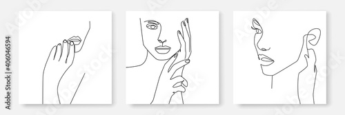 Set of Abstract Minimalistic Female Faces Prints. Vector illustration of Woman Face Linear Style. Creative Contemporary Abstract Line Drawing. Vector Minimalist Design.