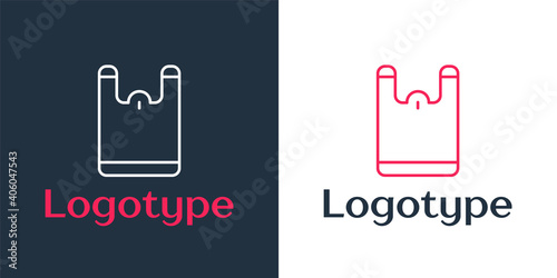 Logotype line Plastic bag icon isolated on white background. Disposable cellophane and polythene package prohibition sign. Logo design template element. Vector.