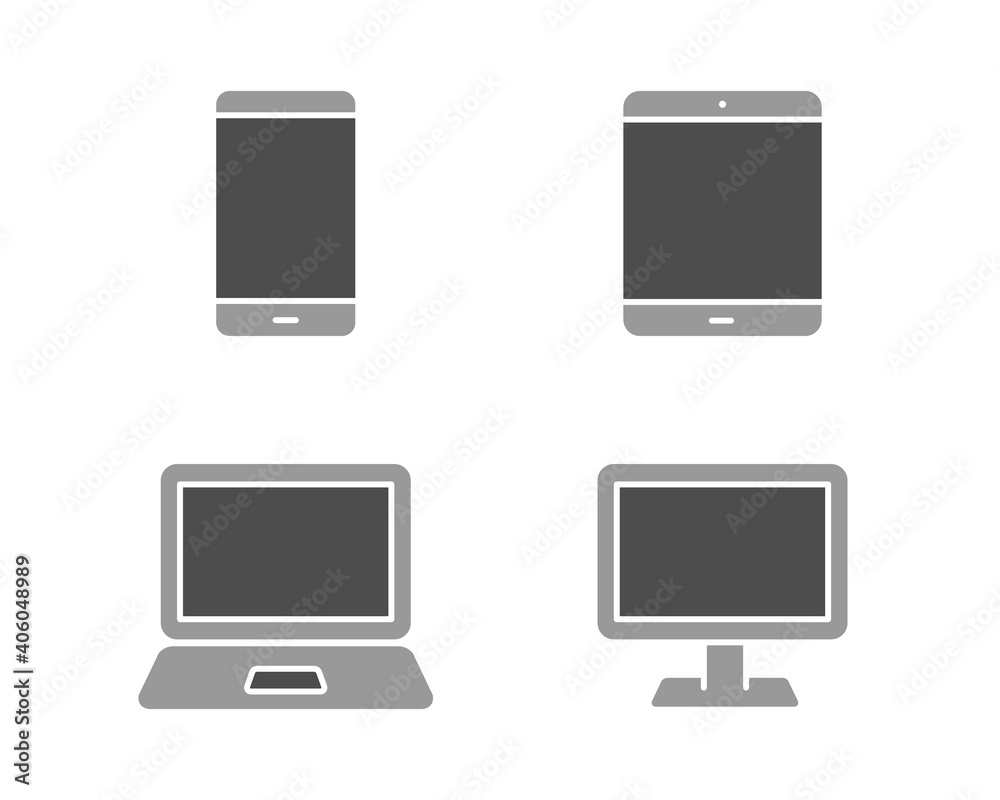 パソコン、スマホ、タブレット、PCのアイコンセット　デジタルデバイス　スマートフォン　画面　イラスト