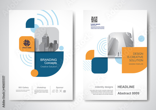 Template vector design for Brochure, AnnualReport, Magazine, Poster, Corporate Presentation, Portfolio, Flyer, infographic, layout modern with Orange color size A4, Front and back, Easy to use.	