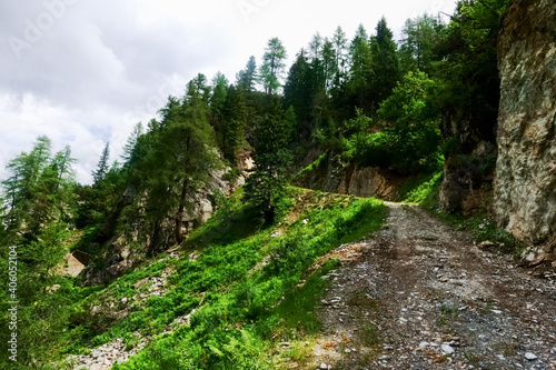 steep road with stones on a mountain