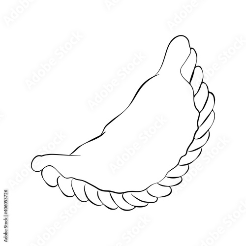 outline icon of fried traditional pastry stuffed with meat, cheese, vegetables isolated. savoury pastries with stuffing. line drawing. national cuisine, baked empanadas, burekas, panzerotti sketch.