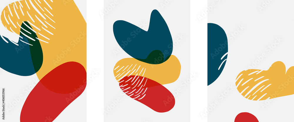 Hand drawn doodle shapes, wall art painting style, vector abstract background templates. A4 poster design or for covers, banners, flyers