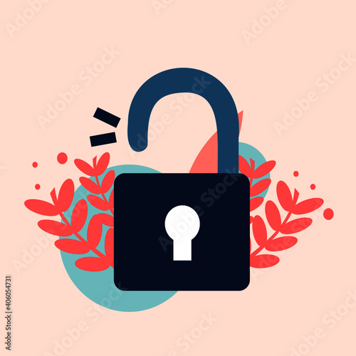 illustration of unlocked lock with color