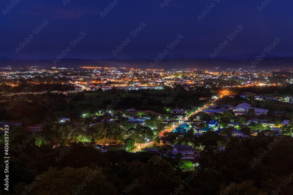 Obraz premium Nan city during twilight evening night, high angle view, famous travel destination, north of Thailand