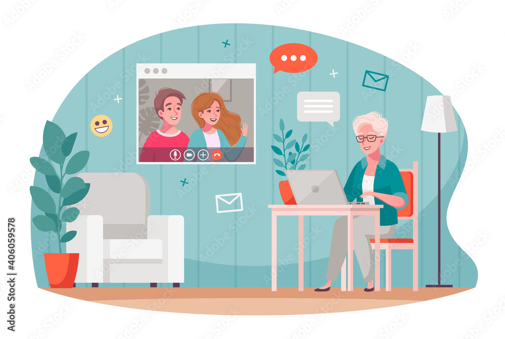 Elderly Communication Cartoon Composition Elderly Communication Cartoon Composition