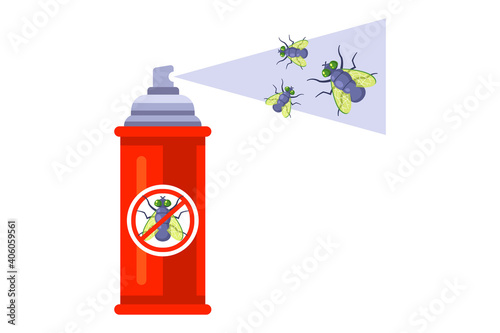 spray insect spray. get rid of house flies. flat vector illustration.