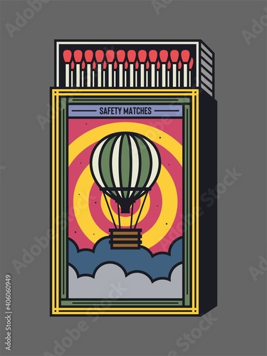 Matchbox and matches vector icon. Vintage and unique matchbox packaging design illustration.