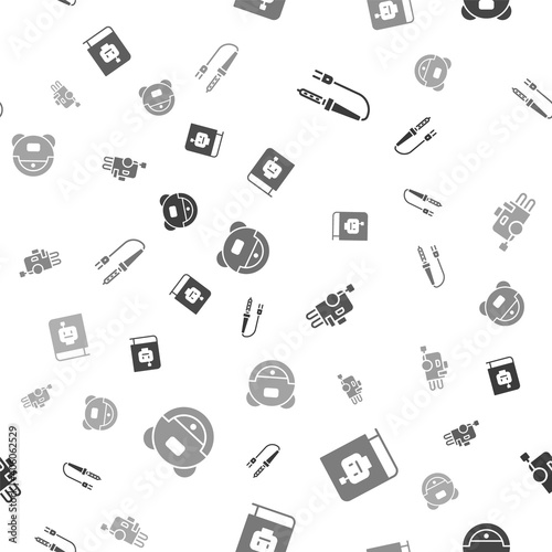 Set Soldering iron, User manual, Robot and vacuum cleaner on seamless pattern. Vector.