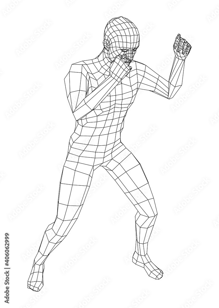 Wireframe boxing man. Vector