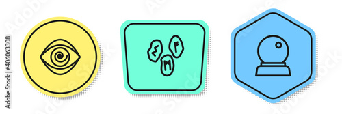 Set line Hypnosis, Magic runes and ball. Colored shapes. Vector.