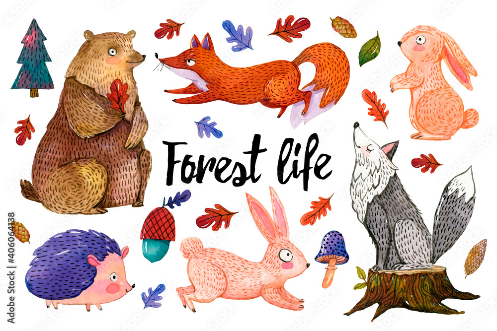 watercolor-set-of-forest-animals-and-plants-in-a-cartoon-style-hand