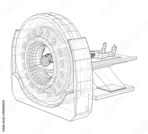 MRI machine scanning patient inside. Vector