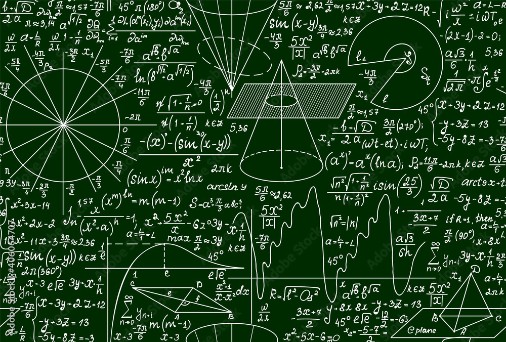 Mathematical scientific vector seamless pattern with plots, equations ...