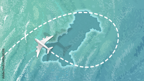 airplane flying on Pakistan Map Travel visit discover Pakistan 8K illustration.