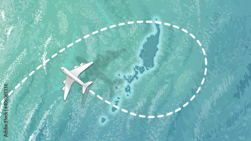  airplane flying on Palau Map Travel visit discover Palau 8K illustration.