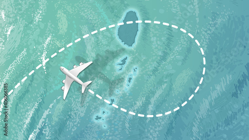  airplane flying on St. Vincent & Grenadines Map Travel visit discover St. Vincent & Grenadines 8K illustration.