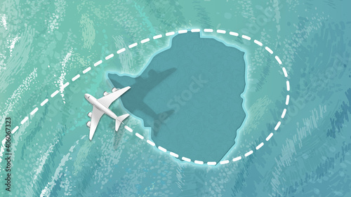  airplane flying on Zimbabwe Map Travel visit discover Zimbabwe 8K illustration.