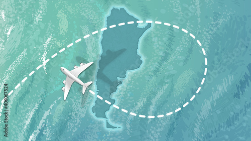  airplane flying on argentina Map Travel visit discover argentina 8K illustration.