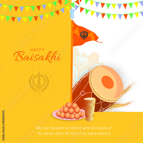 Vector Illustration Of Happy Baisakhi Celebration. Vaisakhi, also known as Baisakhi festival in Hinduism and Sikhism