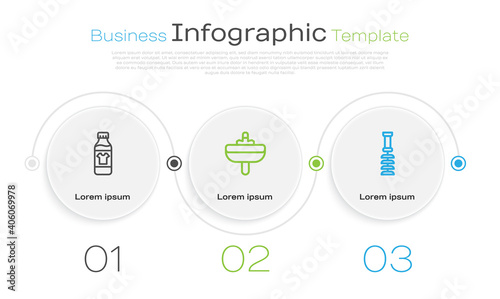 Set line Bottle for cleaning agent, Washbasin and Toilet brush. Business infographic template. Vector.